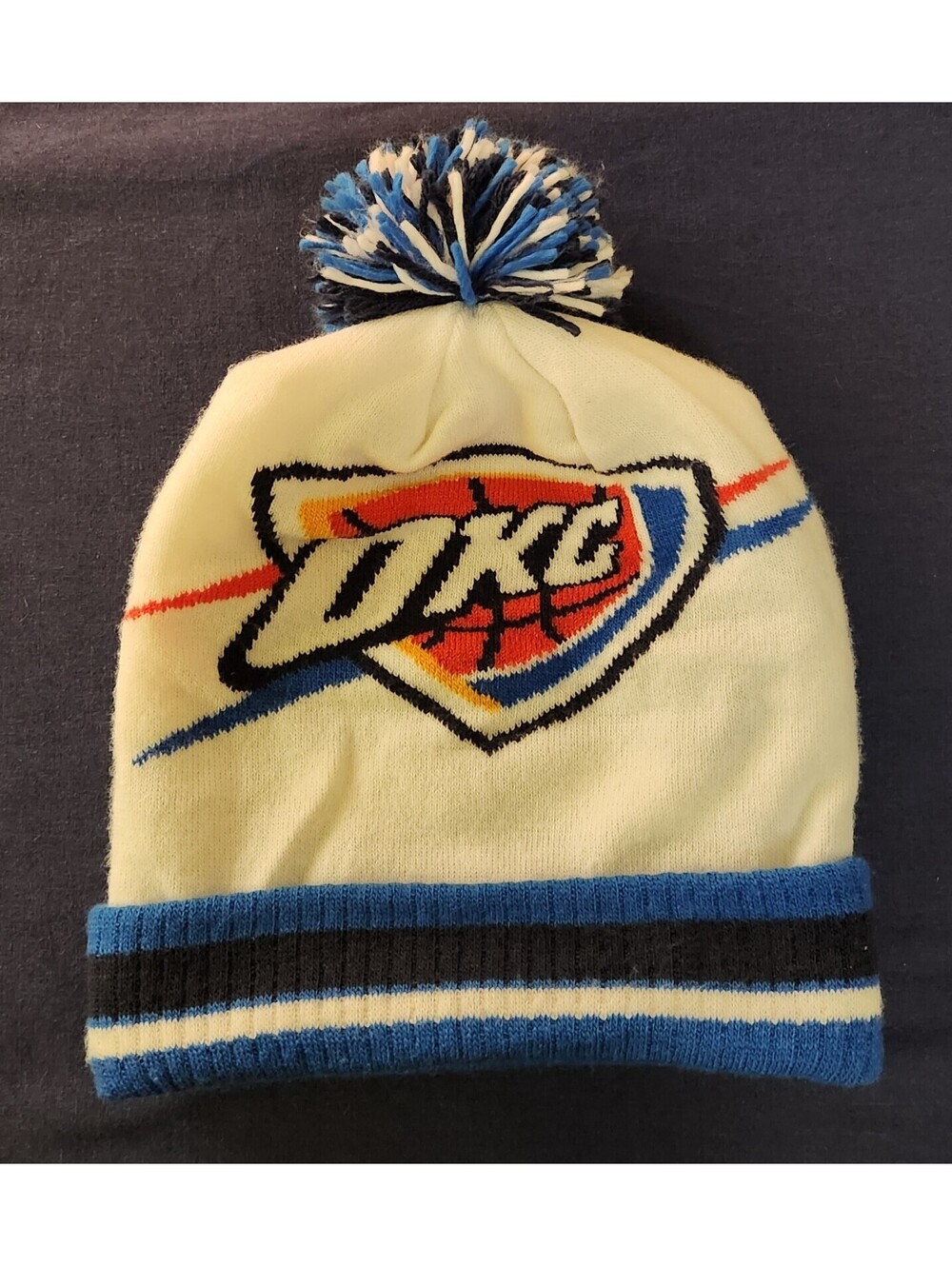 OKC Thunder Beanie Hat Adult NBA Blue Knit Pom Winter Cap Oklahoma City OSFM